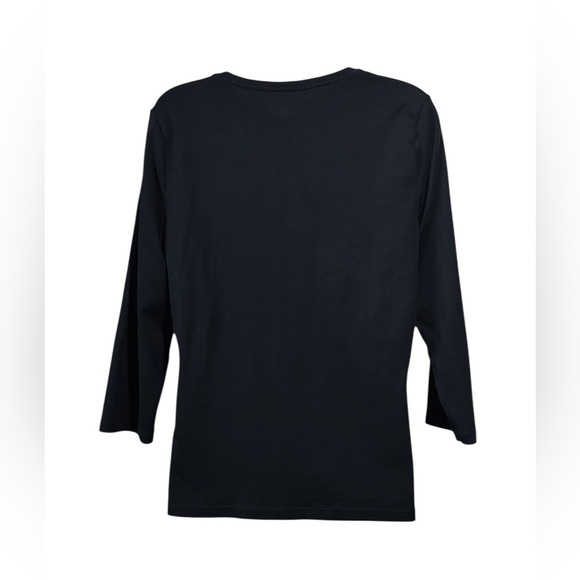 Lauren Ralph Lauren, Black Henley Top With Gold Buttons, Size XL - Picture 6 of 9